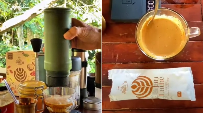 Cà phê Robusta Sẻ nhân xanh mix với bột sữa hạt của Jan's Atisha